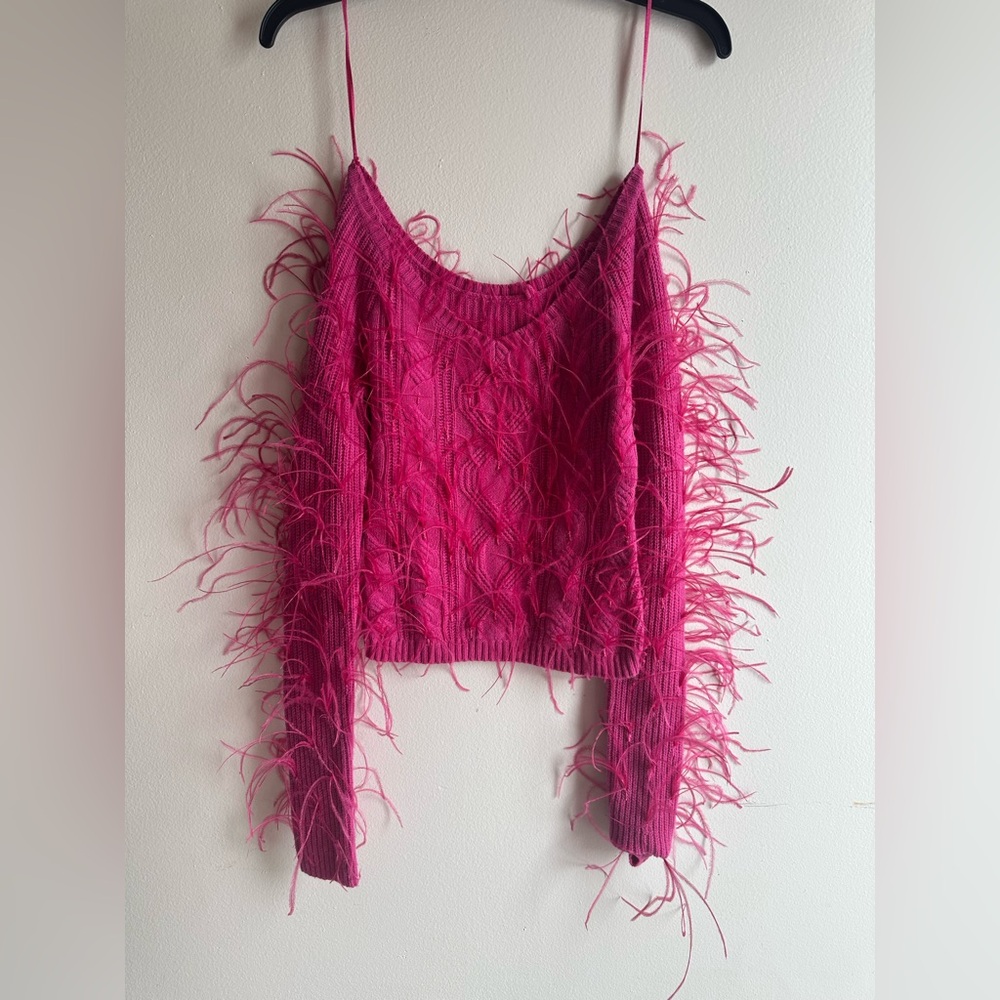 Cult Gaia Danton Feather  Merino Wool Blend Pink Size XS
